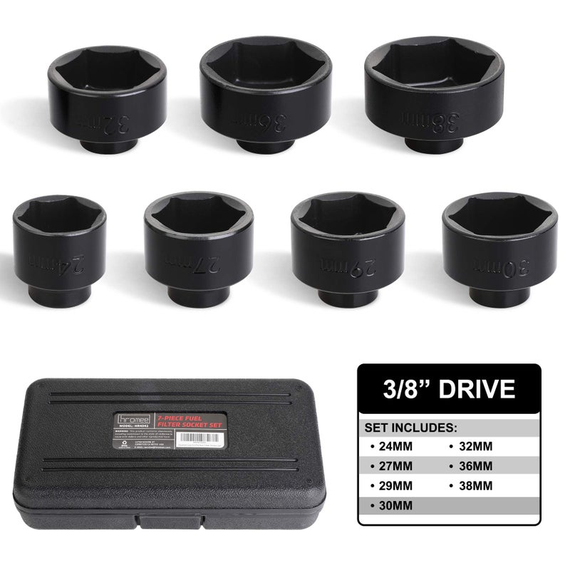 Hromee Fuel Filter Cap Removal Tool and Installer 7 Pieces Low Profile Oil Canister Socket Set 24mm 27mm, 29mm, 30mm, 32mm, 36mm and 38mm - Image 2